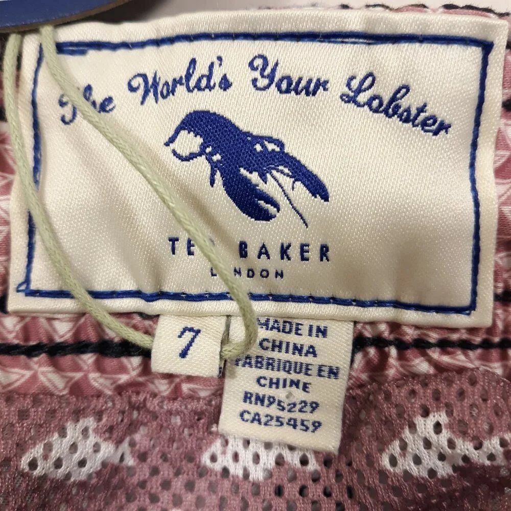Ted Baker Swim Trunks Mens Size 7 Beach Surf Elastic Waist Lined Lobster‎ Navy